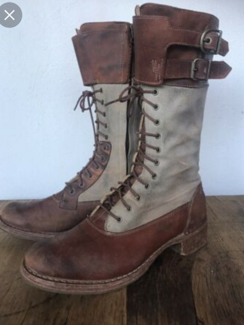 Ralph Lauren Two-Tone Lace-Up Leather Field Boots in Brown and Cream